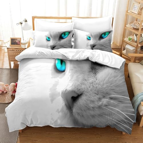 Housse de couette 140x200 Yeux de Chat 3D parure lit simple microfibre - 3