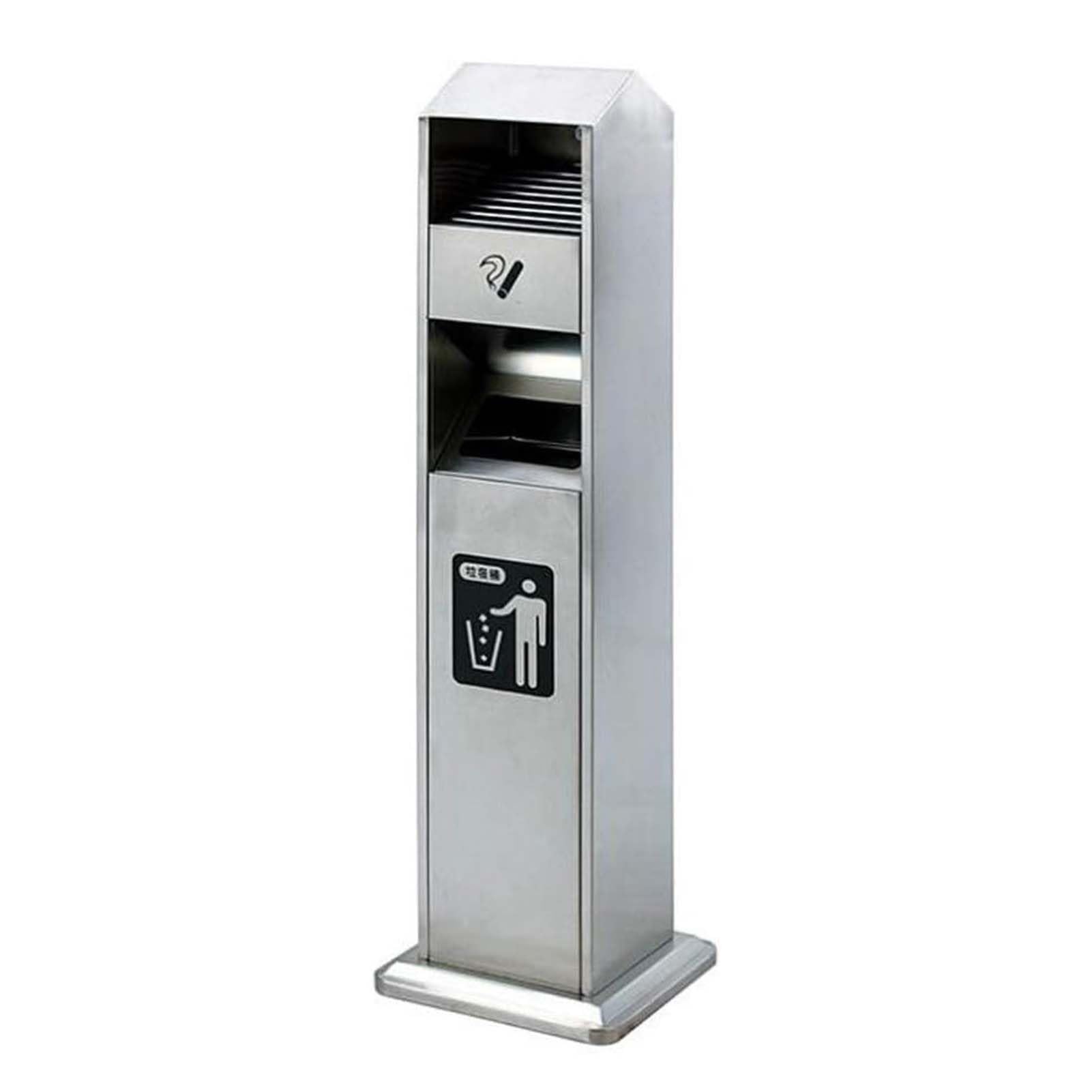 2 In 1 Metal Rubbish Bin Standing Ashtray Bin, Adjustable Standing Cigarette Butt Container Outdoor, Cigarette Ashtray Stand With Inner Bucket Patio Cigarettes(Silver)