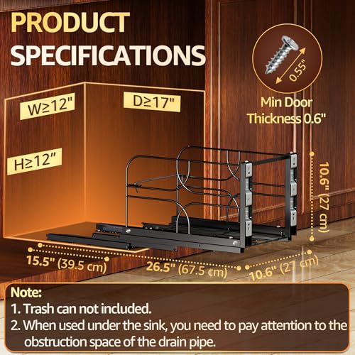 Pull-Out-Trash-Can-Under-Cabinet-Soft-Close-Heavy-Duty-200LB-Black-Under-Sink-Trash-Can-Organizer-Full-Extension-Slides-Fits-12-W-x-17-D-Cabinet-Opening-Kitchen-Cabinet-Can-Not-Included