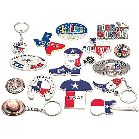 Lamatar1 Texan Charm: 15-Piece Souvenir Magnet & Keychain Set - Hat, Boot, God Bless' Design - Unique Texas Collection Cover