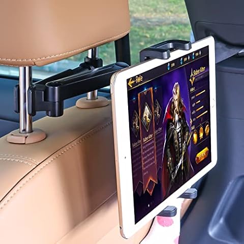 Cuxwill Car Headrest Tablet Mount Holder for 4-13" iPad Device, Universal Kids Stretchable Backseat Tablet Stand for with iPad Pro 12.9 10.5 9.7 Air Mini, Samsung Galaxy Tab, Kindle Fire, iPhone Cover