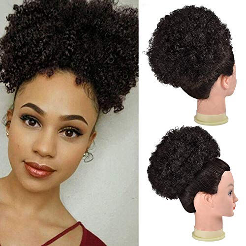 Hawkko Afro Puff Drawstring Ponytail for Black Women Short Curly Synthetic Two Clips Hairpieces Extension Extra Large 2#
