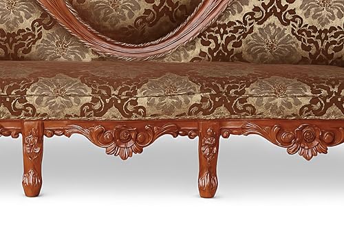 Image of Royal Carved Wooden Sofa Set | 3+1+1 Seater | Antique with Floral Tufted Velvet Upholstery With Carving Center Table| Victorian Style Furniture Tufted Sofa Set Brown 4-Piece (Design 4)