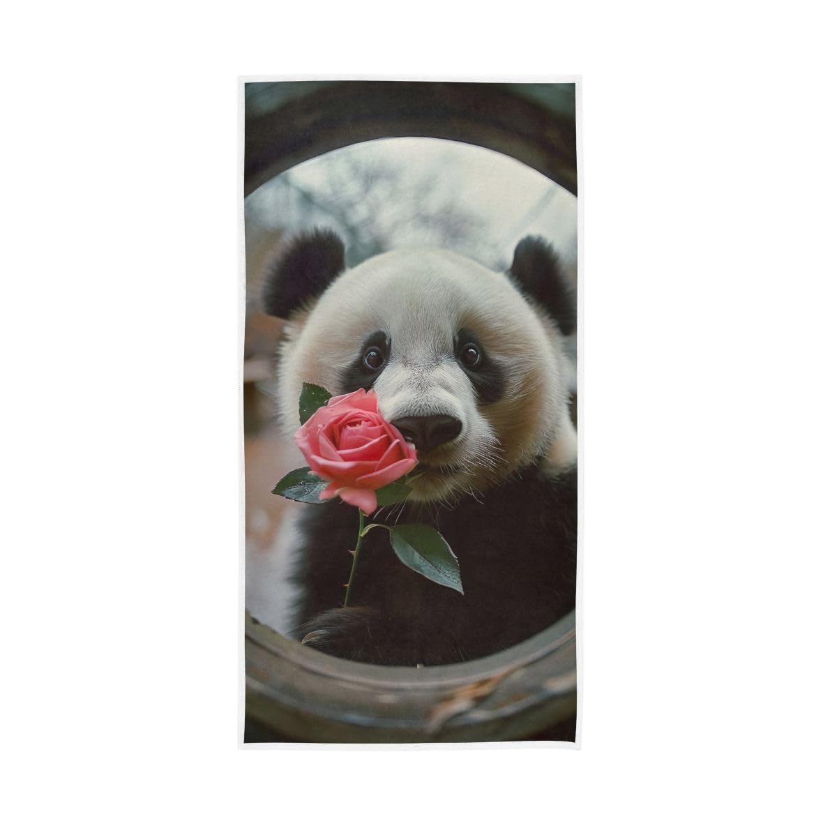 HUYGD Curious Panda Rose Hand Towels, Guest Hand Towels for Bathroom 15 x 30 Inches, Hand Towels Cotton