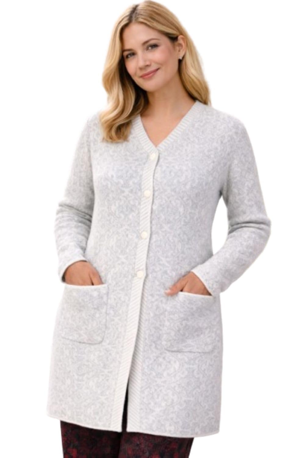 manera Premium Women's V-Neck Long Cardigan, Suede Yarn Knitted Winter Sweater in White, Designer Woolen Outerwear, Model RS-886-picture-30