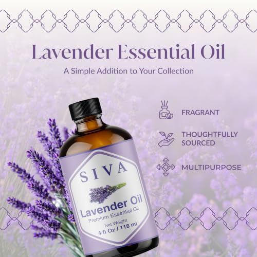 Image of SIVA Lavender Essential Oil 4 Fl Oz - For Diffuser, Skin & Hair Care - Ideal for Massage & DIY Blends - with Dropper
