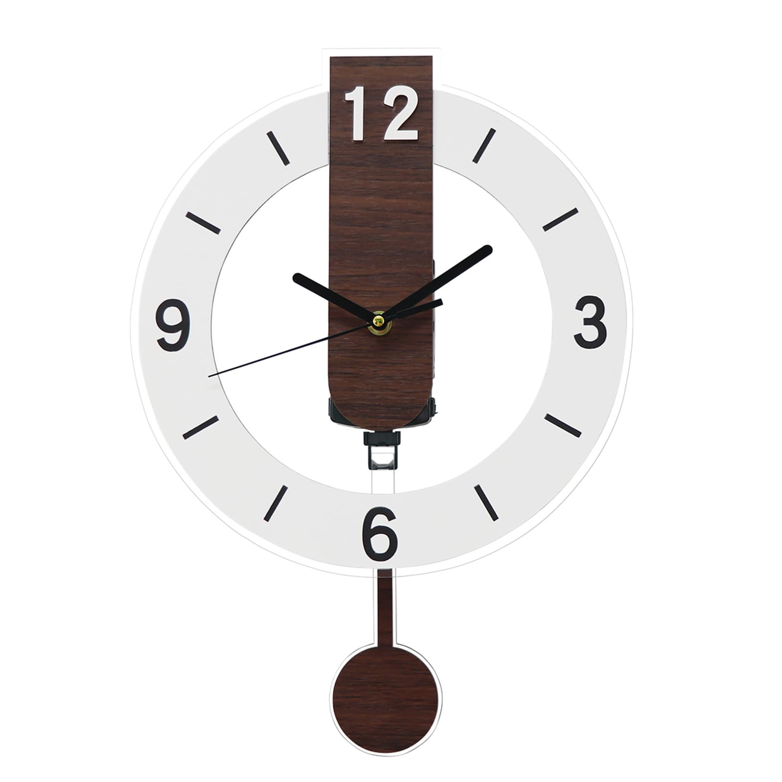 Jazuaiao Modern Quiet Wall Clock Large Arabic Numerals Wood Grains Acrylic Hanging Clock with Pendulums for Home Decors Wall with Pendulums