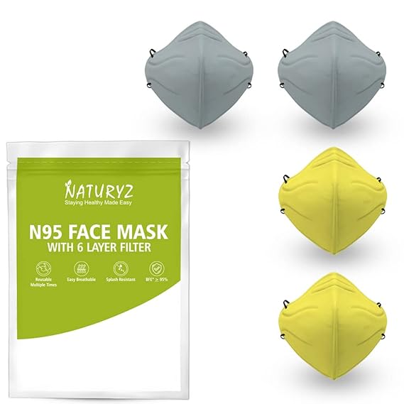 Naturyz N95 NIOSH & ISO Certified Kids Face Mask with 6 Layer Protection | Adjustable Ear Loops & Nose Clip for Boys & Girls | Multicolour