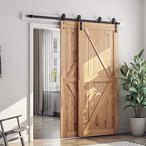 SMARTSTANDARD 6.6 Feet Bypass Sliding Barn Door Hardware Kit - for Double Wooden Doors-Single Track - Smoothly & Quietly - Easy to Install-Fit 67" Opening SMARTSTANDARD 6.6 Feet Bypass Sliding Barn Door Hardware Kit - for Double Wooden Doors-Single Track - Smoothly & Quietly - Easy to Install-Fit 67" Opening