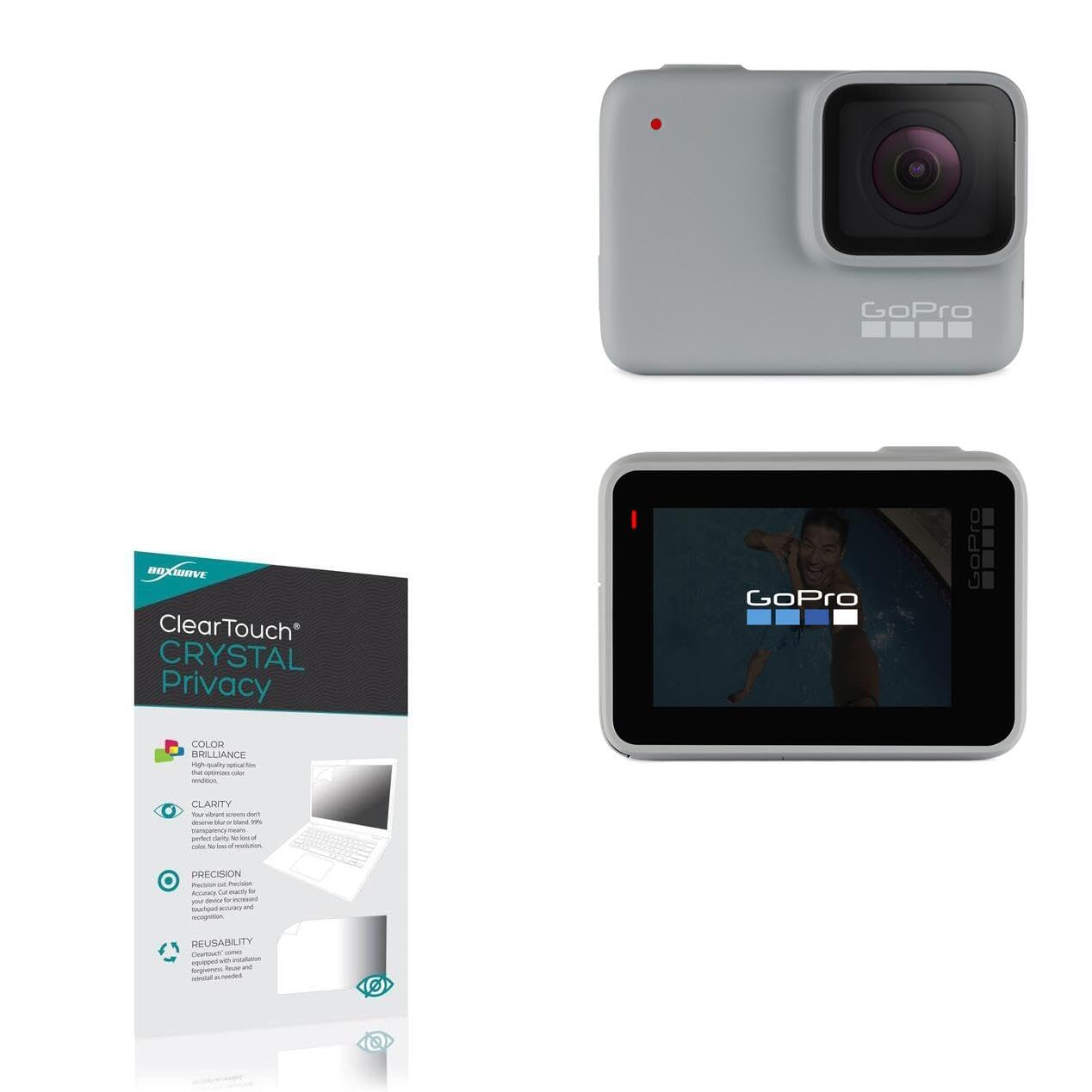 BoxWave Screen Protector Compatible With GoPro Hero 7 White - ClearTouch Crystal Privacy (2-Pack), Privacy Screen Protector Flexible Film Clear