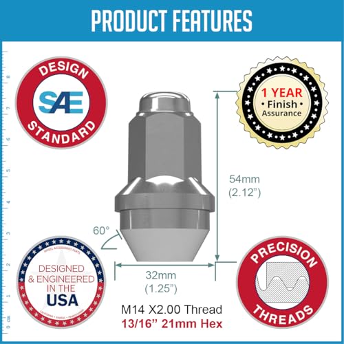 Image of Wheel Accessories Parts 40 Pcs M14x2 Thread OEM Style Lug Nuts 2.125 inch Long Chrome 13 /16 inch 21mm Hex Hex Fits Ford Expedition F-150 ｜ Lincoln Mark LT Navigator 4L3Z-1012-A ｜611-288