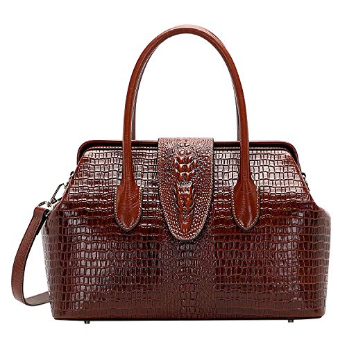 PIJUSHI Designer Crocodile Leather Purses and Handbags for Women Top Handle Satchel Bag Ladies Work Tote Bag(20003 Brown Croco)