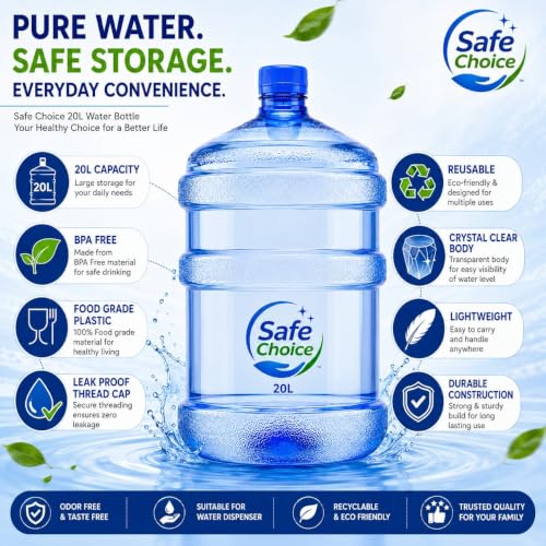 Image of Plastic Water Bottle - 20L, Mineral Water Dispensers Jar | Drinking Water Can | Big Water Bottle BPA Free Water Bottle Large Container With Thread Cap (BLUE)