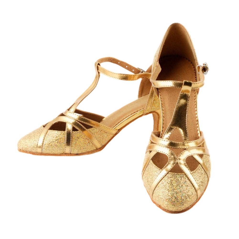 Latin Salsa Dance Shoes Women Heel Height 7cm, Latin Dance Shoes Ladies Low Heel Ankle Boots Party Prom Sandals for Indoor Ballroom Practice Performence Dancing