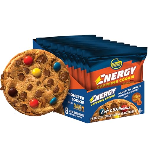 Classic Cookie, Energy Caffeine Soft Cookies, Monster Cookie Made With AWAKE Chocolate 2.8oz, 8 Count Pack