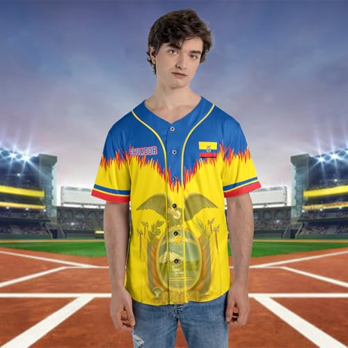 Jersey personalizado de béisbol de Ecuador, nombre y número personalizados, diseño con bandera nacional, regalo para fanáticos de Ecuador miniatura 3