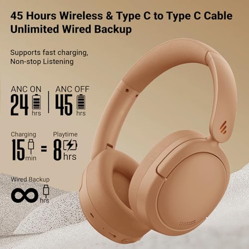 Image of Edifier V80 Hybrid Active Noise Cancelling Bluetooth Headphones, Wireless Over Ear Headset with 45H Playtime, Wired Hi-Res Audio Fast Charging Multipoint Connection for Home Travel Office (Brown)