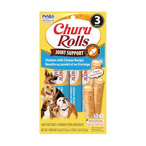 INABA Churu Rolls Joint Support for Dog Functional Lickable Dog Treat with Taurine & Green Tea Extract 1.26oz Each 18 Tubes Total Chicken with Cheese Recipe