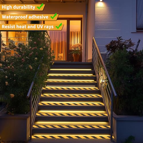 Antirutsch Streifen 2 Rollen von 10M x 50MM, Antirutsch Klebeband Streifen mit Selbstklebend, Schwarz-Gelbes Rutschfestes Klebeband Treppen für rutschfeste Treppenstufen im Innen- und Außenbereich