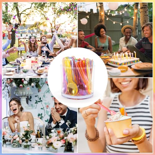 Maqihan Mini Spoons - 100Pcs Dessert Spoons Disposable Spoons Plastic Disposable Cutlery Small Plastic Spoons For Ice Cream Cake Jelly Pie Yogurt Dessert For Party Celebrations Multi-Color thumb #1