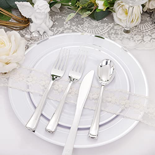 Wellife 200 Pieces Silver Plastic Plates With Plastic Silverware, Premium Disposable Silver Plates Includes: 40 Dinner Plates 10.25", 40 Dessert Plates 7.5", 40 Knives, 40 Forks, 40 Spoons #TOP2