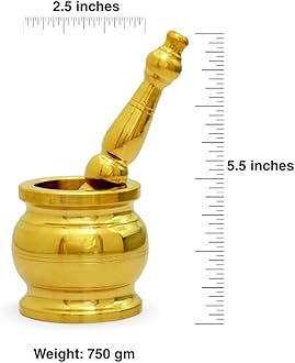 DMI Brass Mortar and Pestle Set Traditionally Known As Khalbatta - 2.5" Diameter Gold