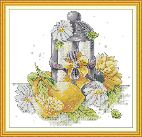 CaptainCrafts Cross Stitch Kits for Adults Stamped Cross Stitch Printed 11CT Fabrics Needlework Craft Art Home Decor Fun Gift (Summer of Flowers and Horse Lanterns, Stamped 11CT)
