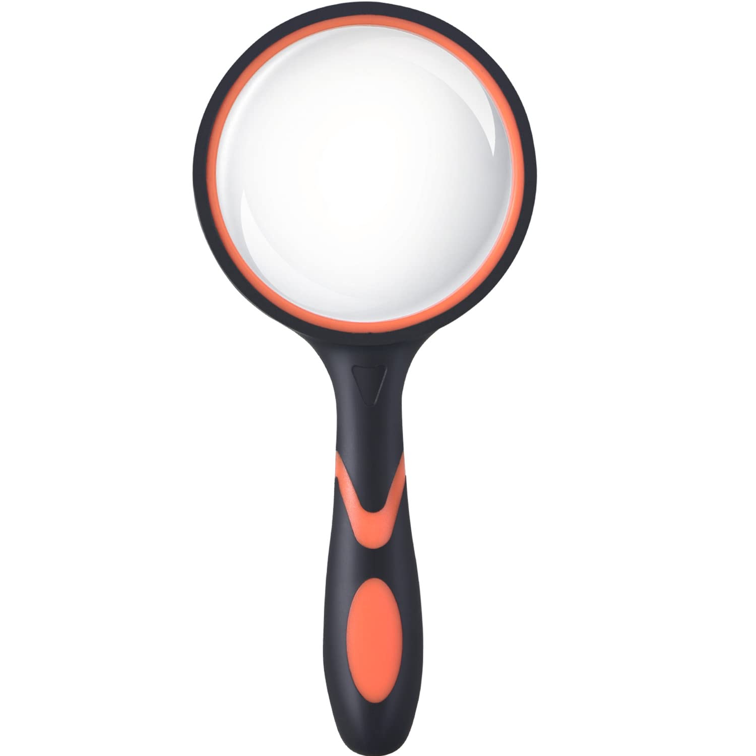 Ocim 10X Magnifying Glass, Handheld Reading Magnifier, 75mm Magnify Glasses Lens, Rubbery with Non-Slip Soft Handle for Seniors Reading and Kids Nature Exploration-Orange