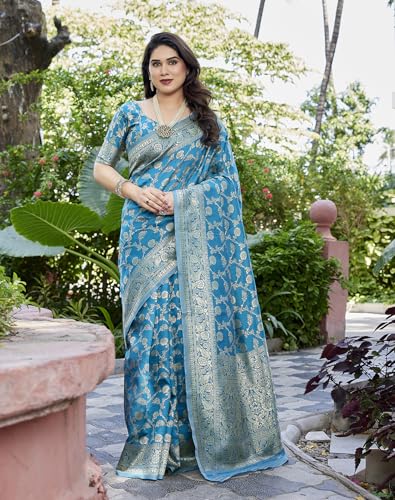 Image of Yashika Women's Trendy Pure Banarasi Kanjivaram Saree with Blouse Material