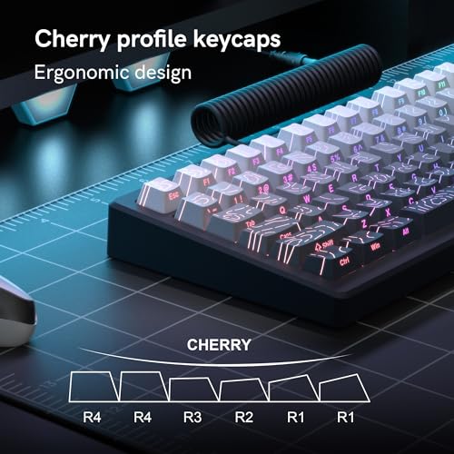 Image of dagaladoo White /Grey Topographic Keyboard keycaps,Shine Through keycap | Double Shot PBT custom key caps,Side Printed,Cherry Profile keycaps for most cherry-mx switch Mechanical Keyboards
