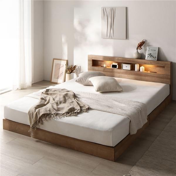 ベッド セミシングル ベッドフレームのみ シャビーオーク 宮付 すのこ