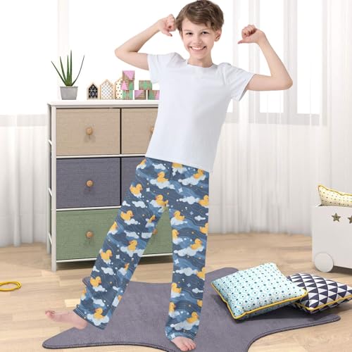 Boy's Pants Yellow Rubber Duck Wave Jogger Pants Elastic Waist Long Bottoms Trousers with Pockets 6-14 Years4