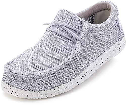 WHITIN Men's Casual Loafers Slip-on Stretch Woven Boat Shoes Fashion Deck Sneakers Size 10 Comfortable Sox Laces Up Wide Width Toe Slide on Flat Arch Support Tennis Walking for Male Light Grey 43