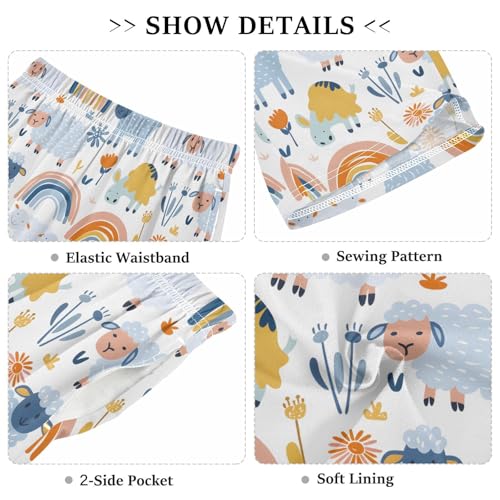 ALAZA Cute Sheep Rainbow Blossom Pajama Shorts Elastic Waist Casual Sleep Shorts with Pockets Size 6-143