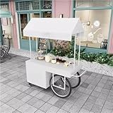 IBOWZ Tragbarer, vierrädriger Imbisswagen, kreativer Marktstand aus Eisen mit Sonnenschutzdach und Aufbewahrungsbox, tragbarer Verkaufsstand für Veranstaltungen im Freien, Märkte und Streetfood