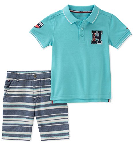 Tommy Hilfiger Baby Boy's 2 Pieces Polo Shorts Set Shorts, Blue Radiance, 6/9M