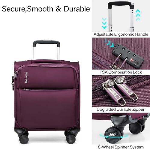 Image of Hanke Softside Expandable Luggage 16 /20 /24 /28 Inch Carry On Luggage for Travel Checked Luggage Suitcases with Wheels & TSA Luggage Large Suitcase, Purple, 16-Inch Underseat, Underseat Carry on Luggage