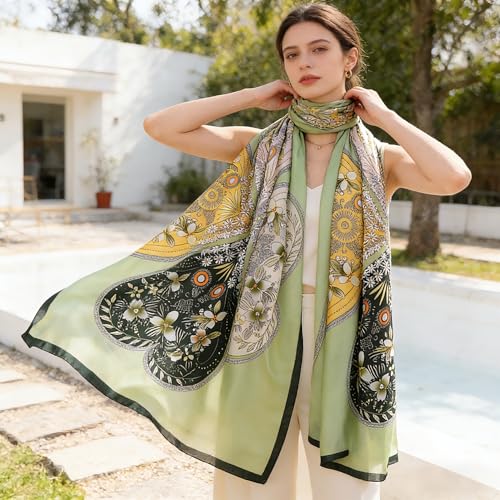 Image of ZDMHSH Fashion Scarves Scarf 100% Silk Feeling Scarf Silk Like Scarves Long Lightweight Sunscreen Shawls for Women