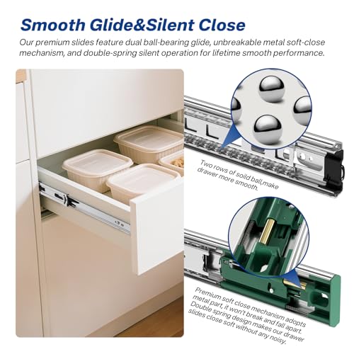 Ubisin 4 Pairs Soft Close Drawer Slides 22 Inch Full Extension Dresser Rails Heavy Duty Ball Bearing Kitchen Cabinet Drawer Glides Side Mount Tool Box Trash Can Runners 100 LB Capacity - Image 6