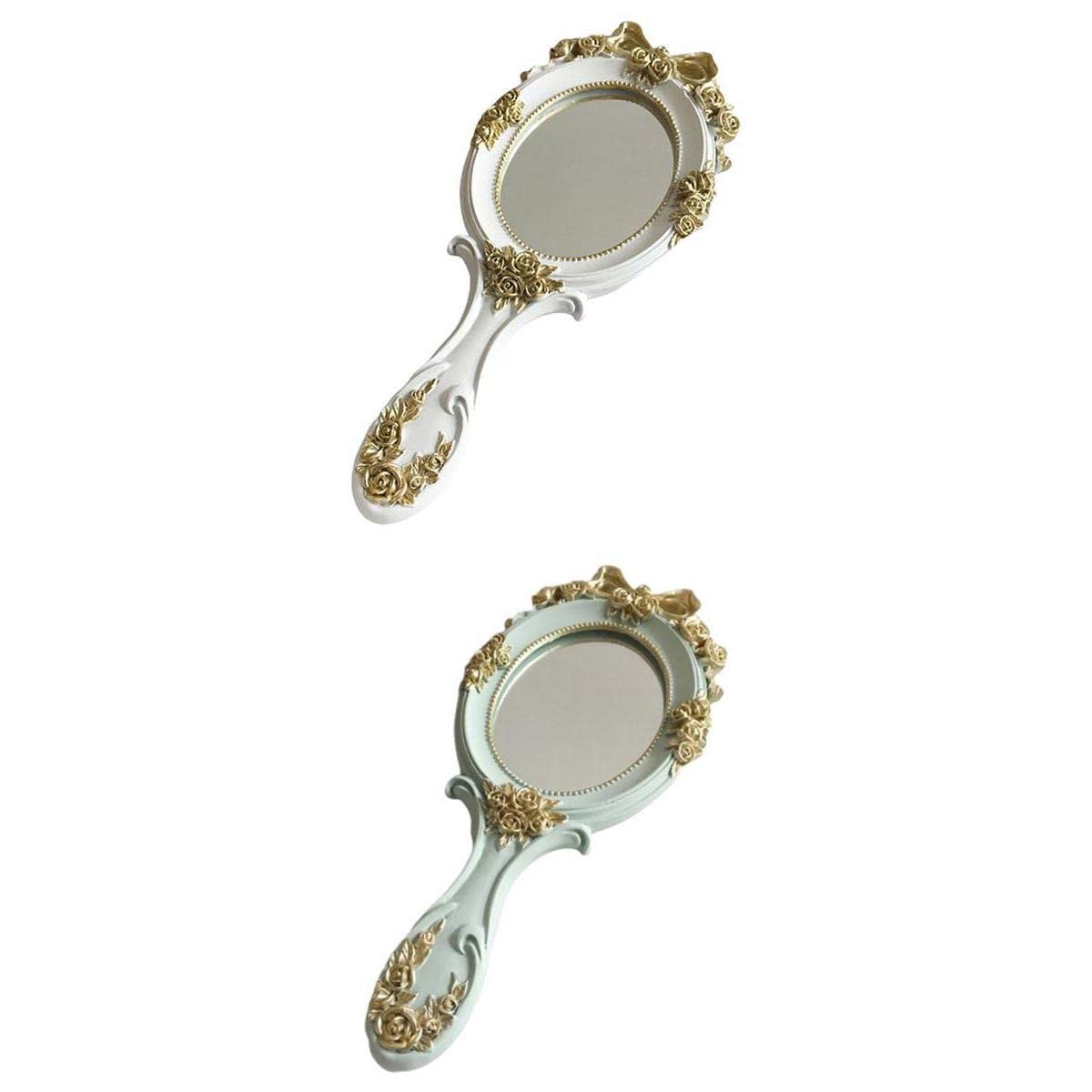 2x Handheld Mirror with Embossed Rose Pattern for Makeup, Oval Shape | Health & Beauty | Makeup | Makeup Tools & Accessories | Makeup Mirrors