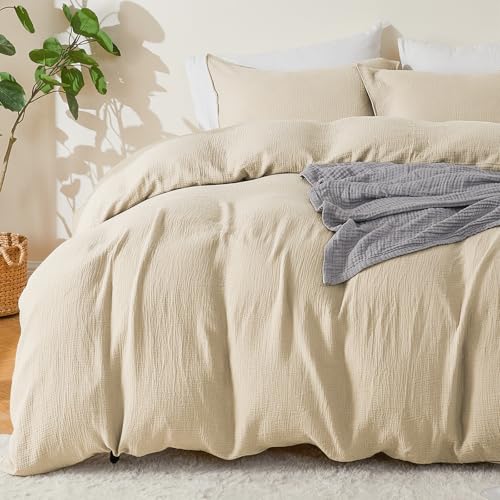 Image of EMME Muslin Cotton Duvet Cover Set Twin Size Linen Like Soft Breathable Lightweight Summer Comforter Cover Set with Zipper Closure (Twin, 68 inchx90 inch)