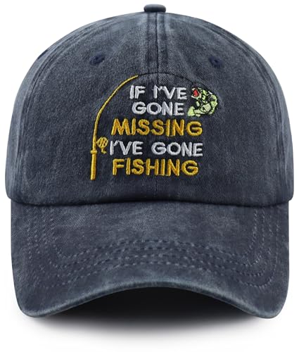 Image of If I've Gone Missing I've Gone Fishing Hat for Men Women, Funny Adjustable Embroidered Fishing Lovers Baseball Cap