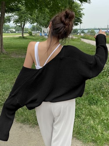 Image of Floerns Women's Drop Shoulder Tie Front Cardigan V Neck Long Sleeve Solid Sweater