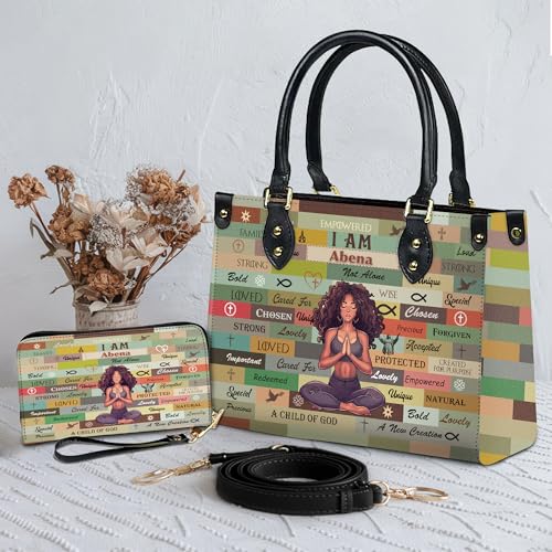 Personalized Leather Handbag For Black African Women – Matching Purse and Wallet Set – Gifts for Melanin Women2