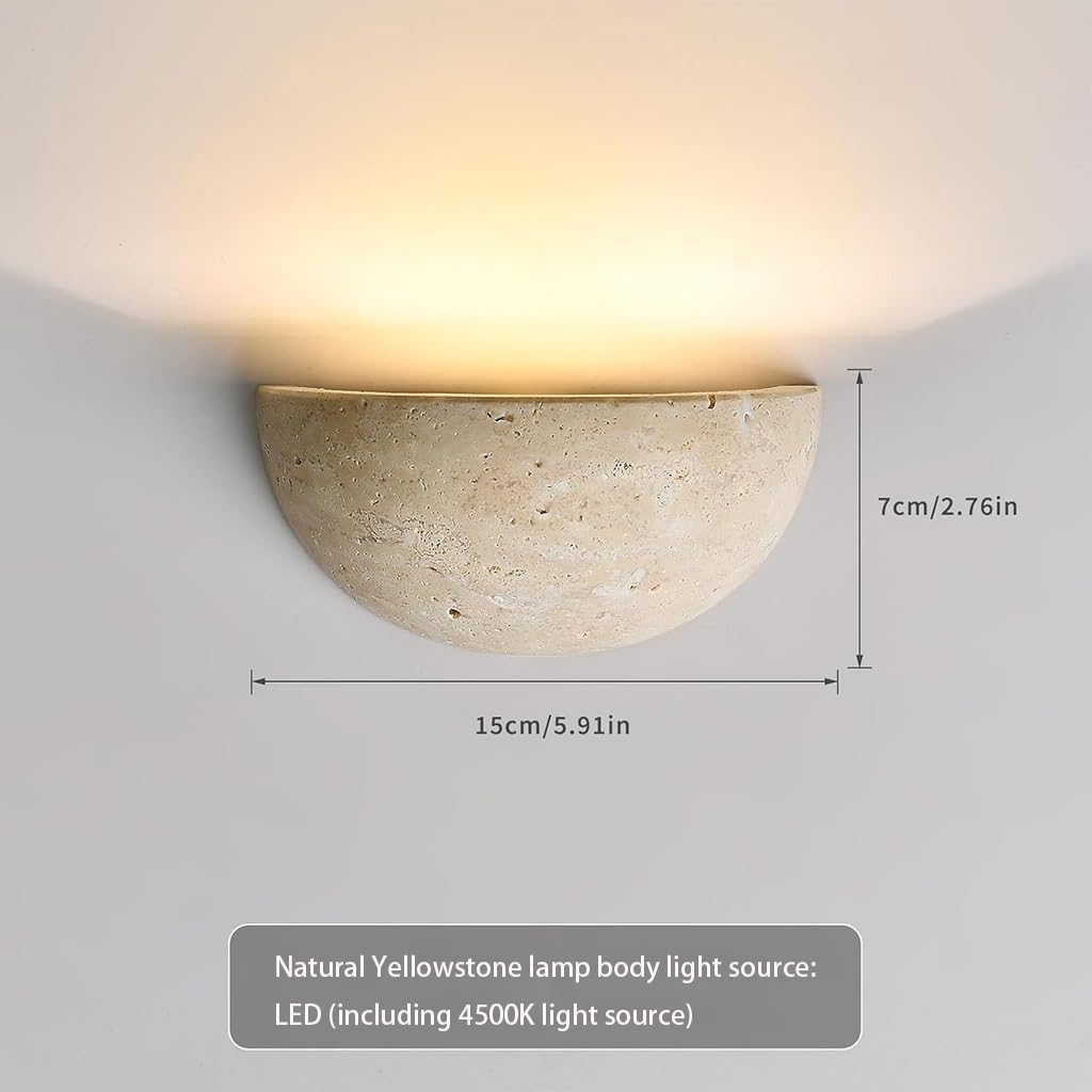 Applique murale nordique moderne marbre Wabi-Sabi Art Luminaire Demi lune cercle Lampe murale en travertin jaune Lampe de chevet en pierre naturelle de style japonais pour chambre à coucher