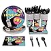 Disposable Dinnerware Set - Serves 24-90s Party Supplies for Kids Birthdays, 1990s Themed Parties, Includes Plastic Knives, Spoons, Forks, Paper Plates, Napkins, Cups
