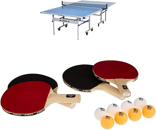 JOOLA NOVA DX Indoor/Outdoor Table Tennis Table with Weatherproof Net Set + JOOLA All-in-One Indoor Table Tennis Hit Set