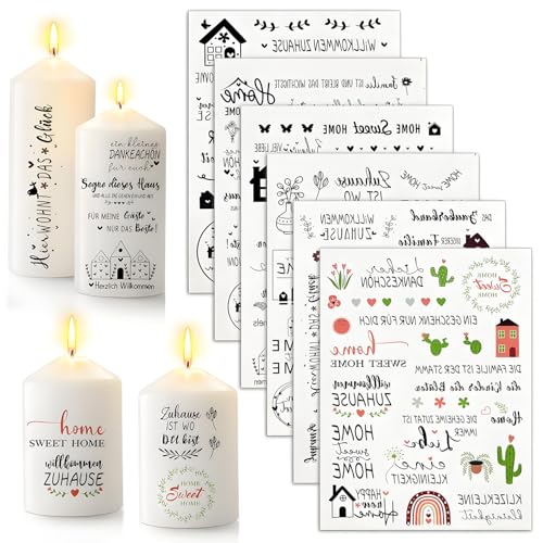 Enreluya Kerzentattoos(6 Pcs), Wassertransferdruck Sticker, kerzenaufkleber Sticker, Für Möbel, Glas, Holz, Fotoalbum, DIY Deko, Aufkleber Aesthetic