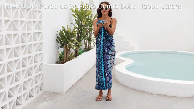 Abito Da Spiaggia Con Pareo Hawaiano Blu Gigante Di Ibisco, Luau - Foto 4