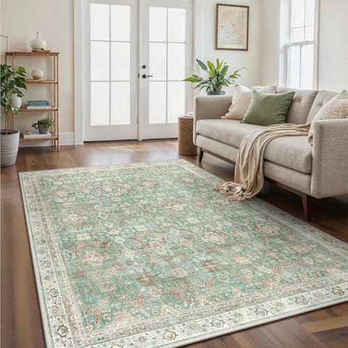 GENIMO Vintage Rug Living Room Large 160x230cm, Boho Area Rugs Washable, Non-Slip Carpet, Low Pile, Non-Shedding, Oriental Printed Design, Dining Room, Office, Bedroom, Kitchen, Hall, Lounge, Indoor